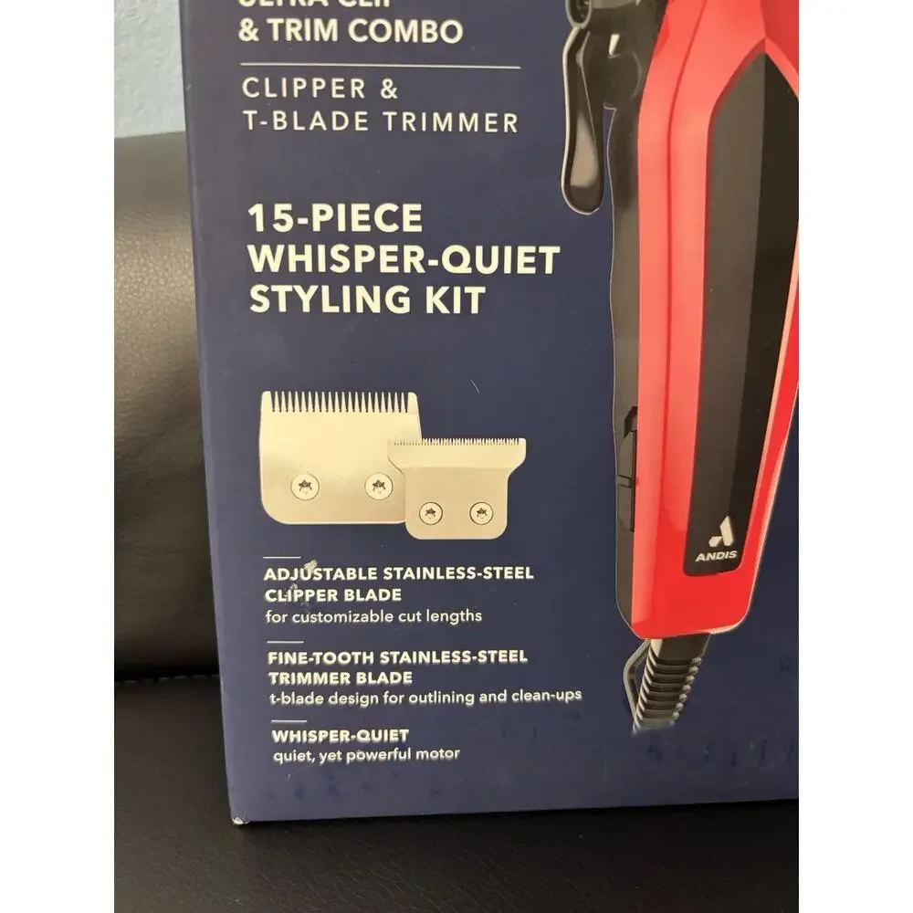 Andis Ultra Clip & Trim Combo Haircut Kit Clipper + T-Blade Red/Black. Open box